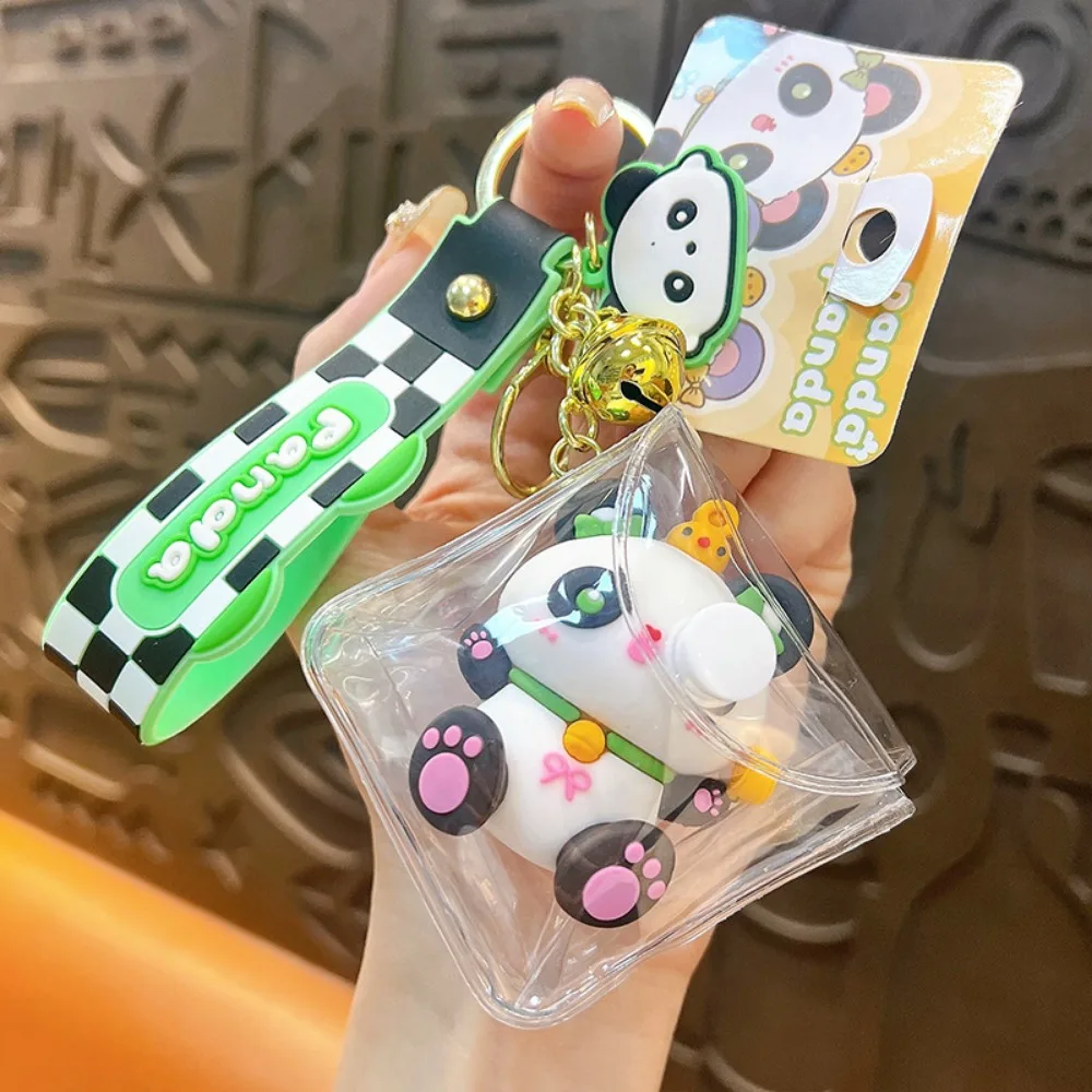 

Creative Doll Walking Bag Cartoon Cute Keychain Pouch Transparent Bag Car Key Ring Panda Resin Bag Pendant Hanging Ornaments