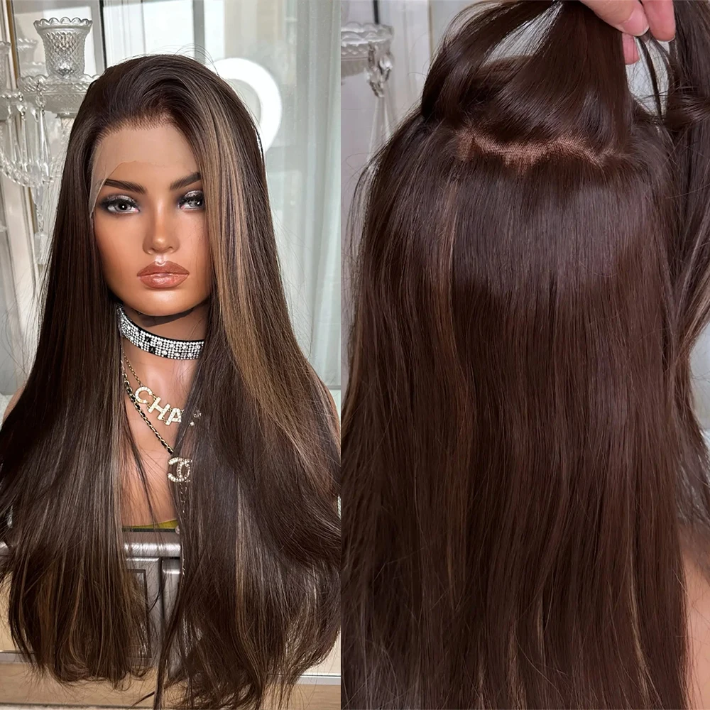 

Синтетический парик с HD-кружевом 13x4, омбре, брюнетка-балаяж, мягкий, длинный, прямой, из термостойкого волокна, для женщин, для вечеринок