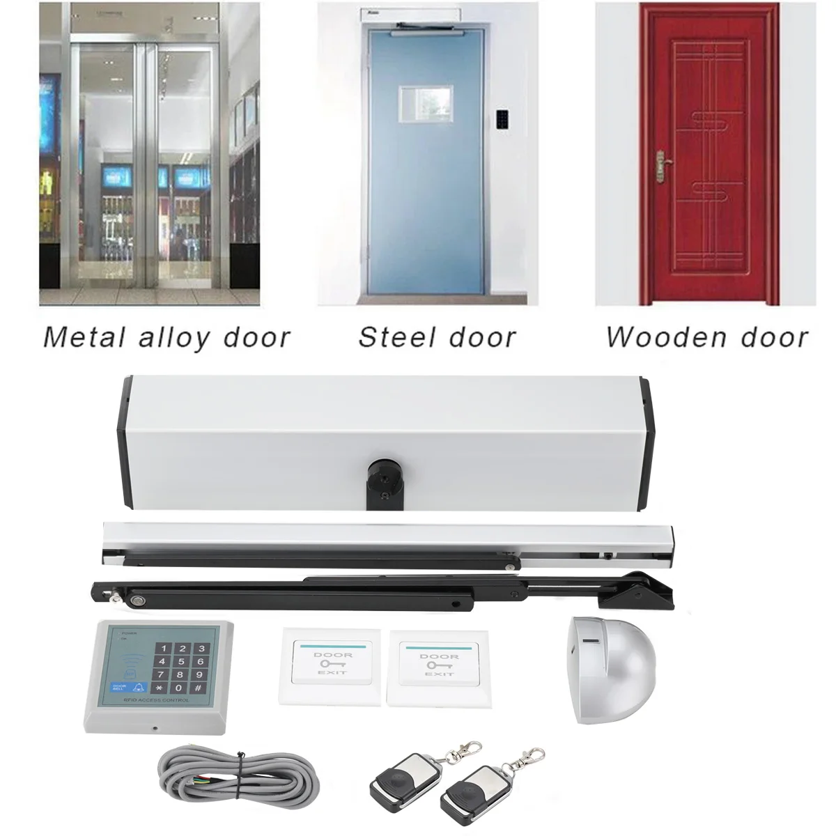 Automatic Swing Door Opener Closer 100v-240V Residential Commercial Electric Swing Gate with 2 Remote Controllers for Hotel