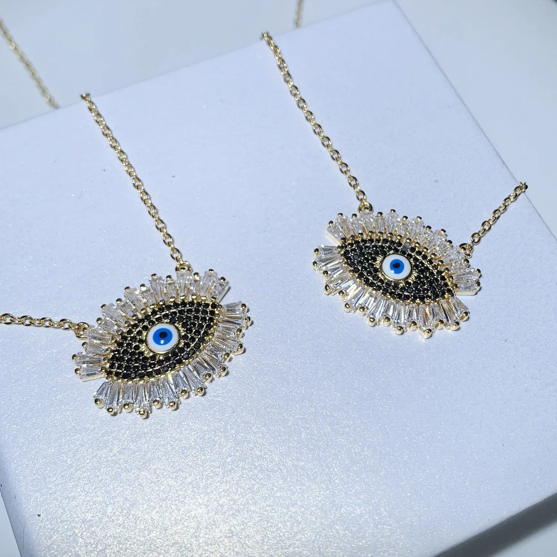 Factory Directly Price Gold Color White Black Cubic Zirconia Lucky Turkish Evil Eye Charm Necklace For Women