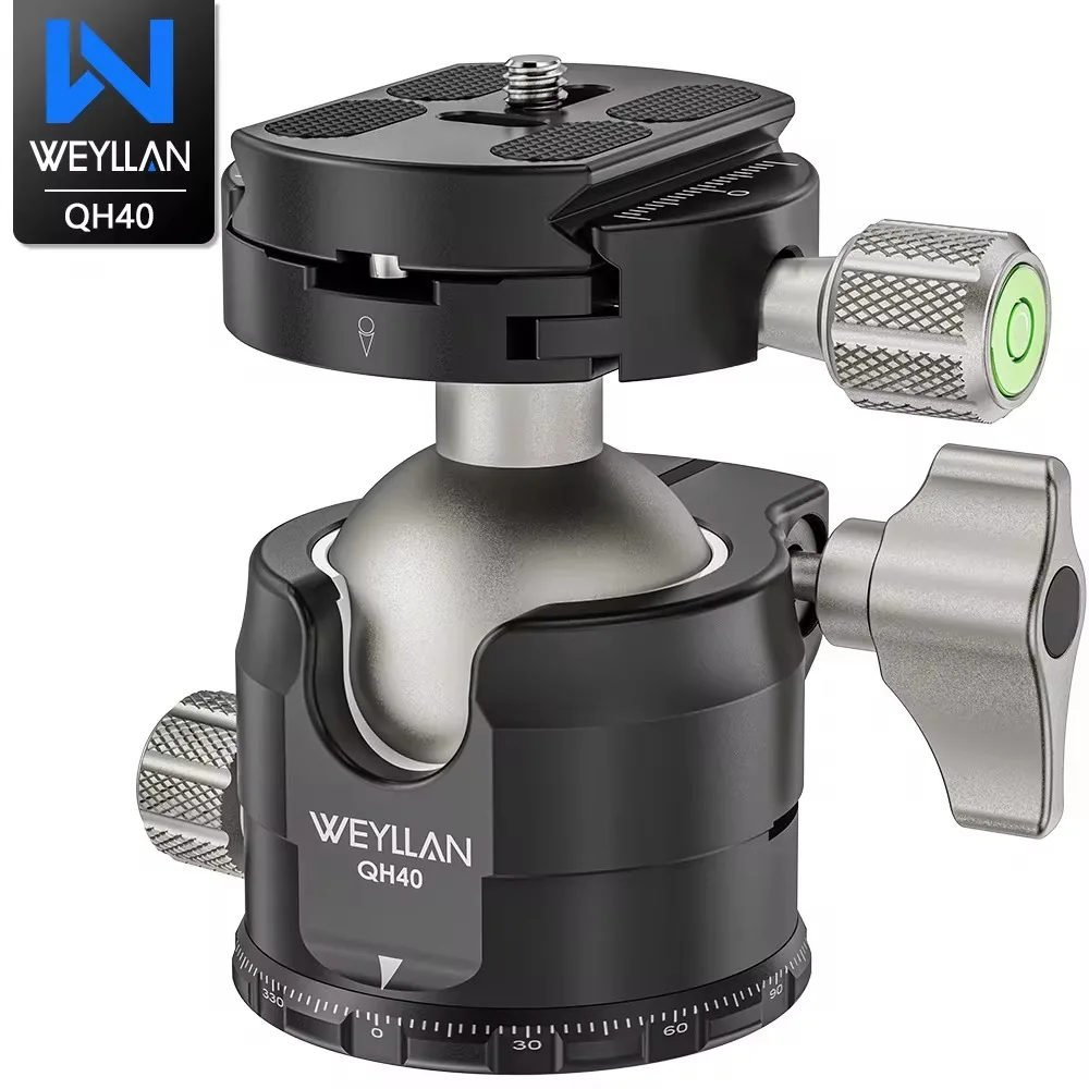 WEYLLAN 40mm Low Gravity Center Tripod Ball Head All Metal CNC Heavy Duty Tripod Head for DSLR Camera Tripod Monopod Load 20kg