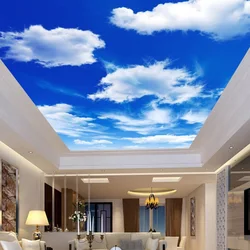 Custom Wall Mural Large Wall Painting Blue Sky And White Clouds Ceiling Wallpaper Murals Living Room Bedroom Ceiling Mural Decor