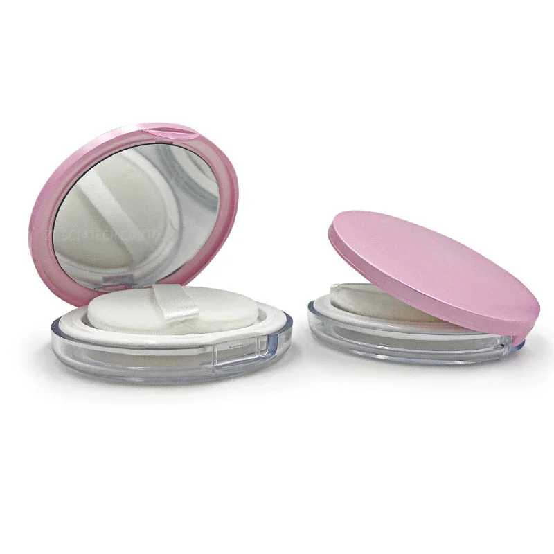 3g Portable Pink Plastic Powder Box Empty Loose Powder Pot Travel Makeup Jar Sifter Container with Powder Puff Mirror