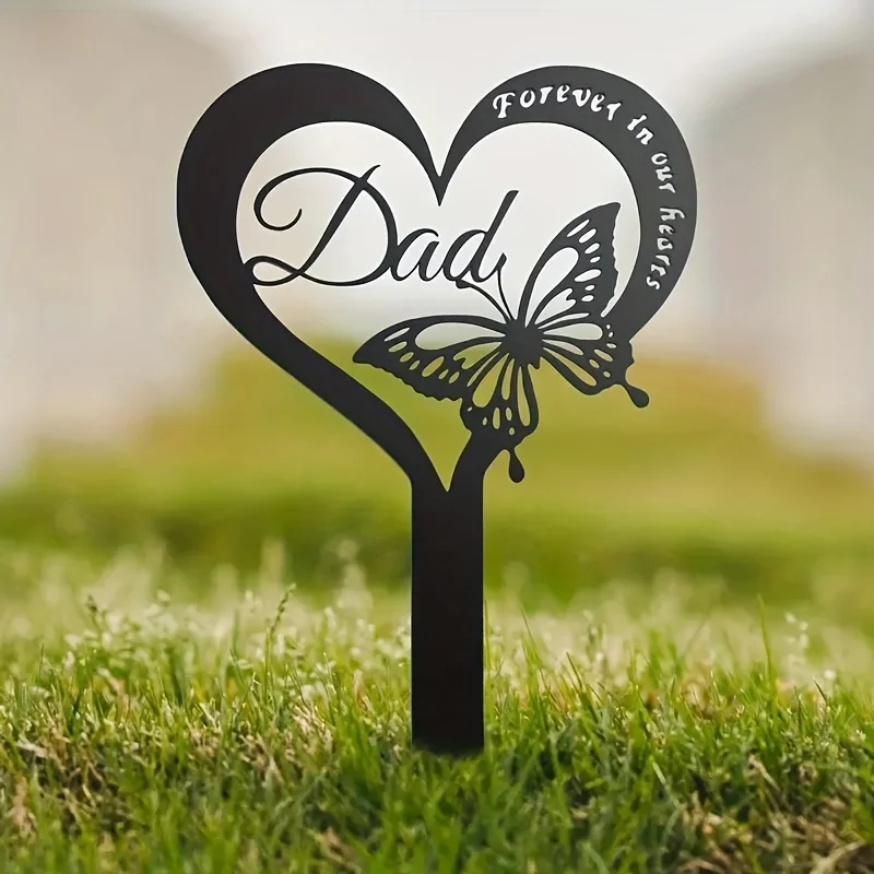 Butterfly Metal Garden Stake Durable Waterproof Grave Marker Sympathy Memorial Ornament for Cemetery Decoration