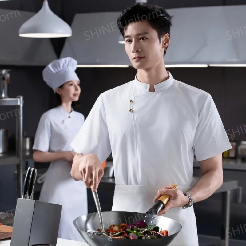 

Летняя униформа шеф-повара: Классическая куртка для шеф-повара, для отелей, ресторанов, кухонного персонала, кейтеринга, новая рабочая одежда с коротким рукавом, пиджак шеф-повара с логотипом