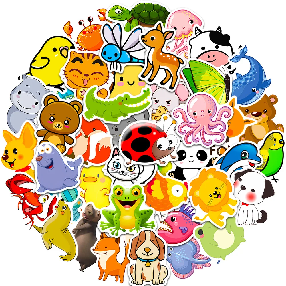 

50Pcs Cartoon Cute Animal Series Stickers Suitcase Phone Case Water Bottle Waterproof Decoration Diy Sticker Packs
