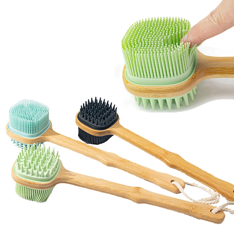 Brosse de douche à poils naturels pour le dos, épurateur avec poignées, long manche en bois amovible, peau sèche, massage corporel exposant, outil de livres