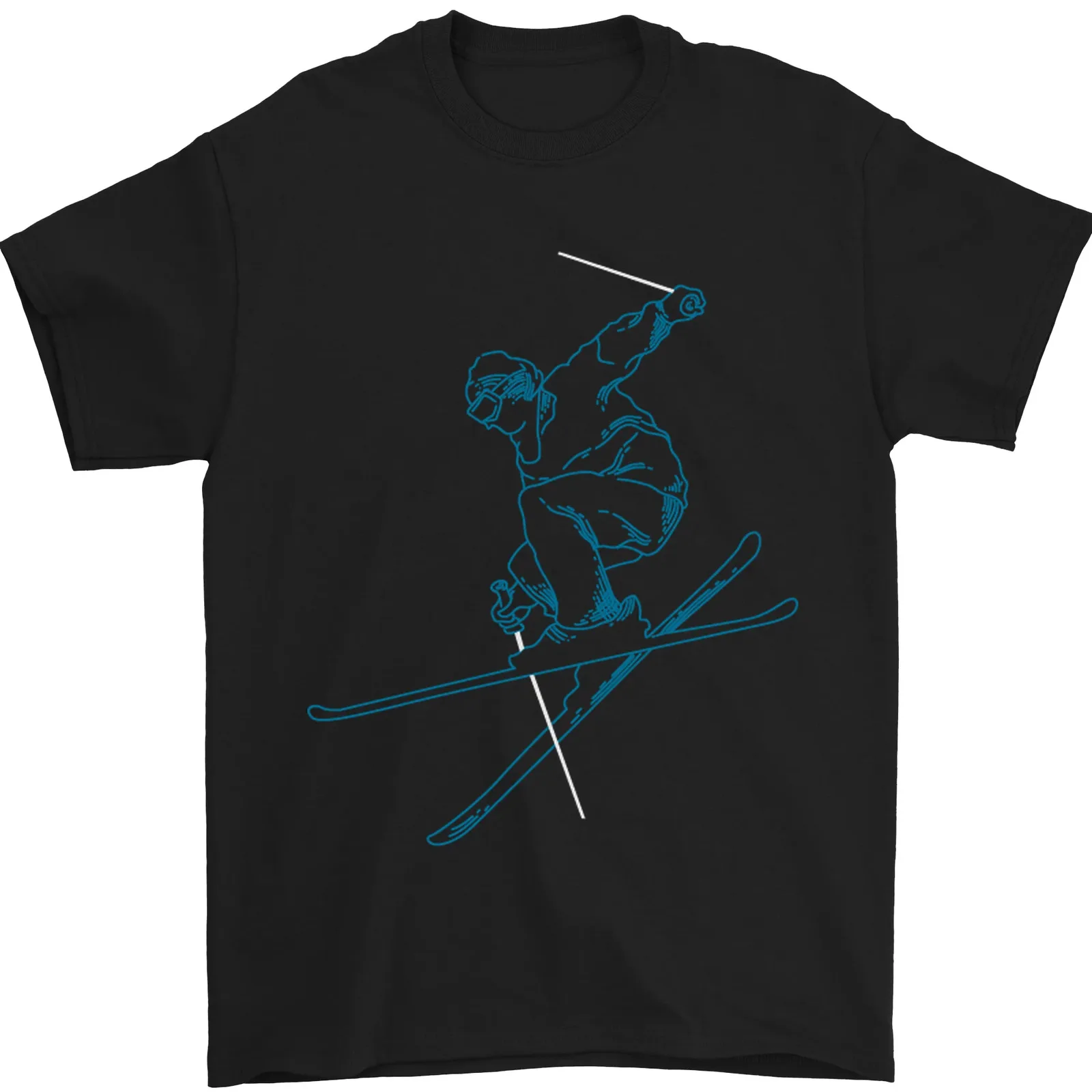 Skier Blue Outline Skiing Ski Mens T-Shirt 100% Cotton