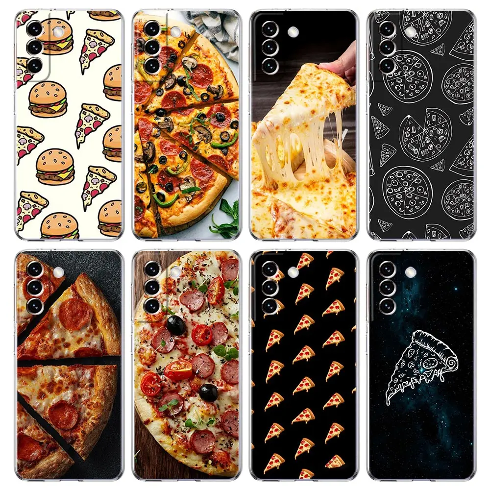 Capa de telefone para samsung galaxy s25 edge s24 s23 fe s22 ultra s20 s21 5g s10 plus s10e capa transparente macia pizza melhores amigos