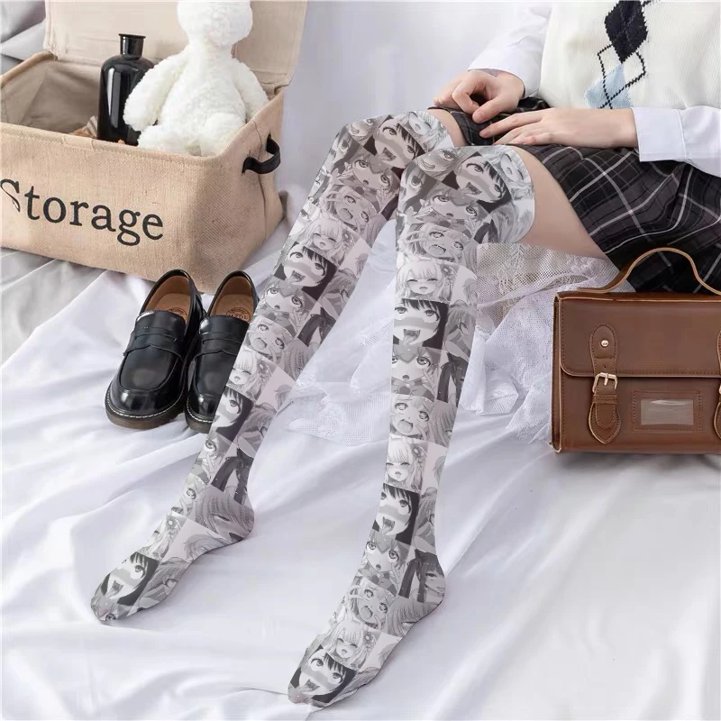 

Cartoon Print Long Socks Sexy Woman's Stockings Thin Knee High Socks Cute For Summer Women Cosplay Nylon Stockings