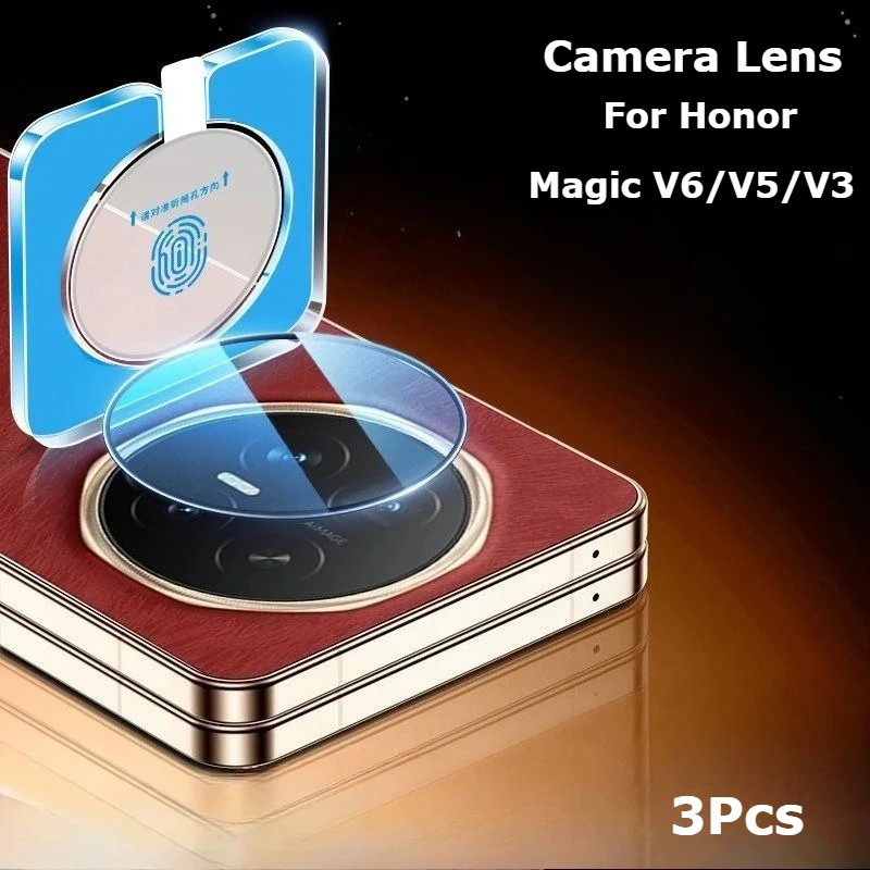 3-teiliger Vollkleber-Kameralinsenschutz für Honor Magic V6 V5 V3 Kameraschutz Gehärtetes Glas Linsenabdeckung mit Installationshilfe