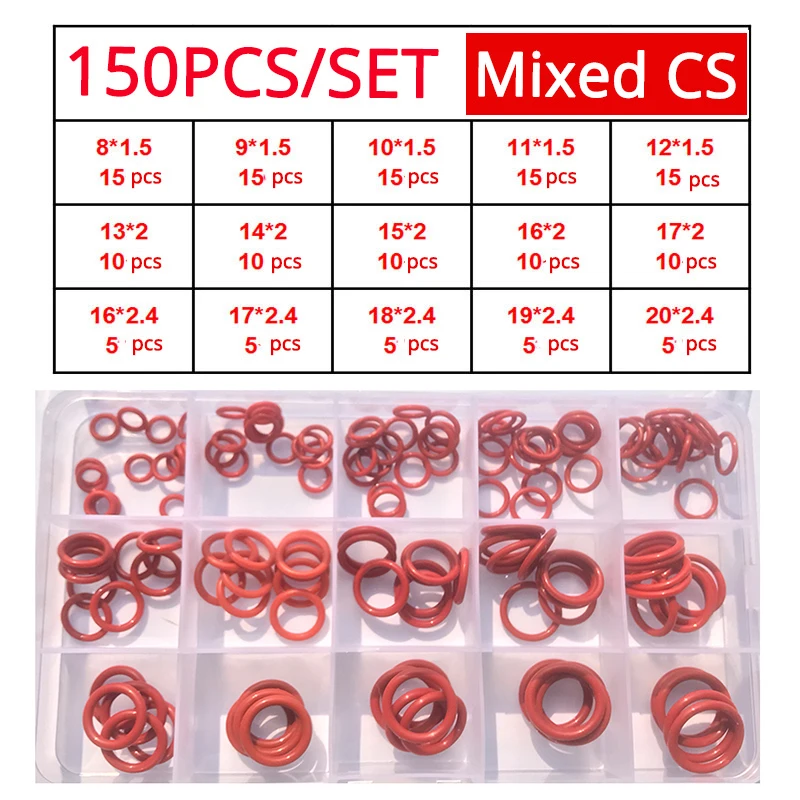 Red Silicone O Rings 250-100Pcs O-Rings Red Silicone VMQ Seal Sealing O-Rings Silicon Washer Rubber O-Ring Assortment Kit Set image 3