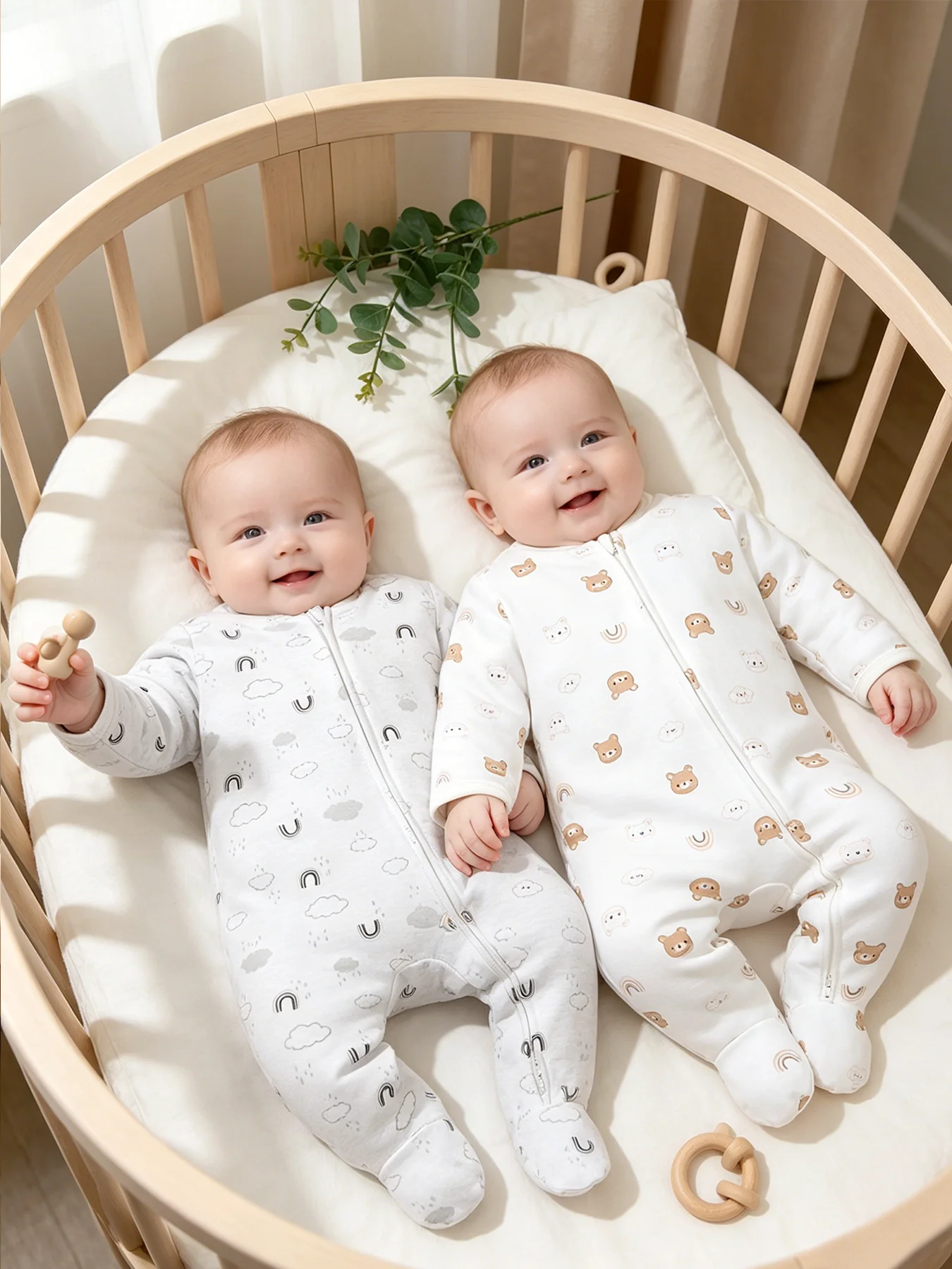 TtkaaBaby Baby-Jungen-Set aus 100 % Baumwolle mit Bären- und Wolkenmuster, langärmlig, mit Doppelreißverschluss, zweiteiliger Baby-Strampler – Geschenk zum Vollmond – Detail 10