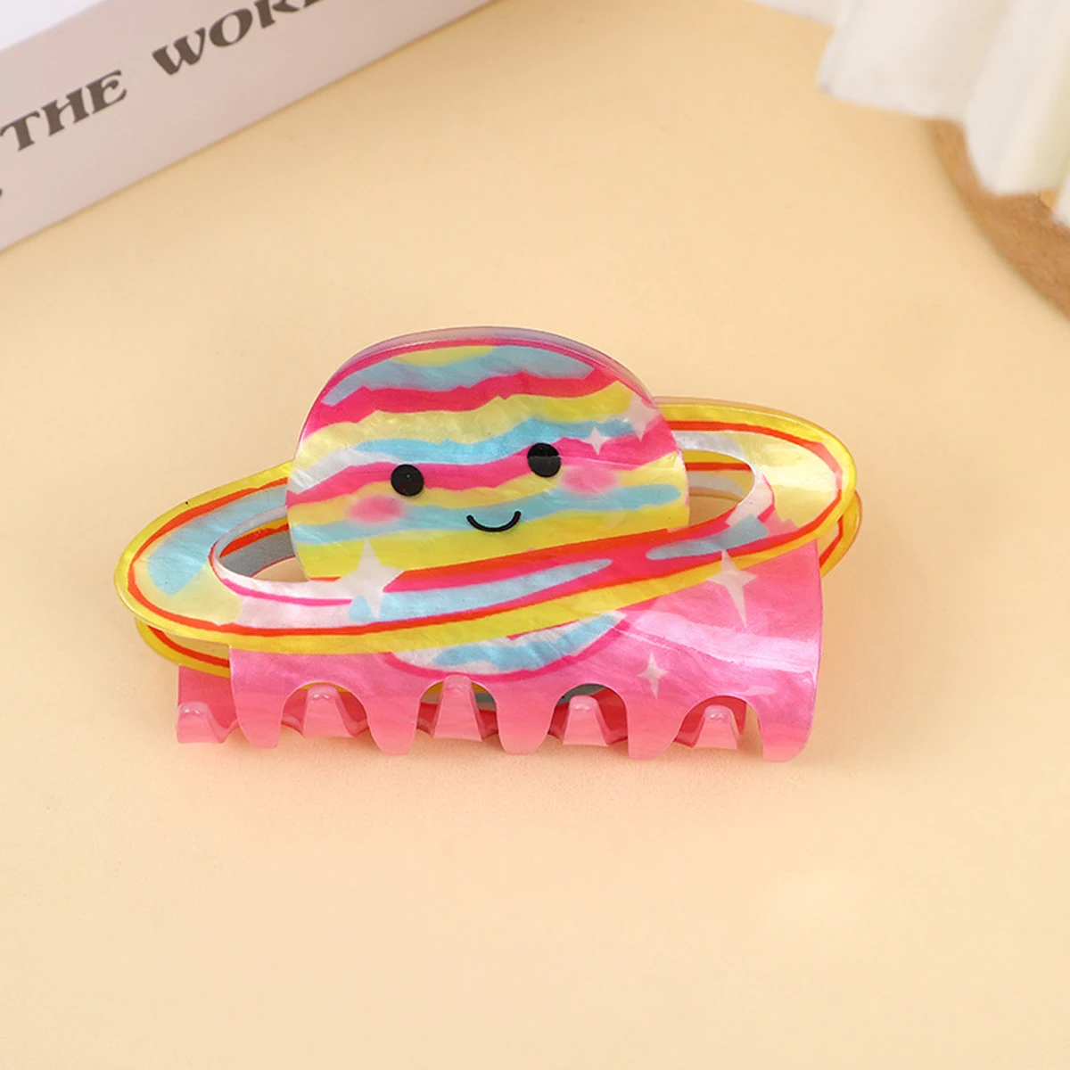 1pc Acrylic Cute Animal Flower Cloud Planet Hair Claw，Fashion Double-sided Print Medium Claw Clip