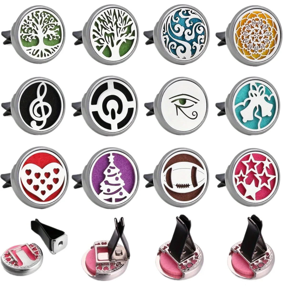 1pc Refillable Car Air Freshener Perfume Diffuser Clip Auto Air Vent Car Interior Car Aromatherapy Diffuser With 10pcs Pads