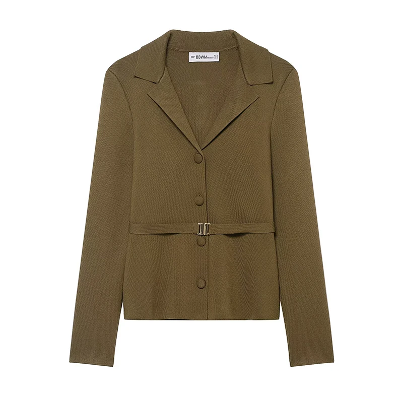 

Willshela Women Fashion With Belt Single Breasted Knitted Sweater Vintage Lapel Collar Long Sleeves Female Chic Outfits