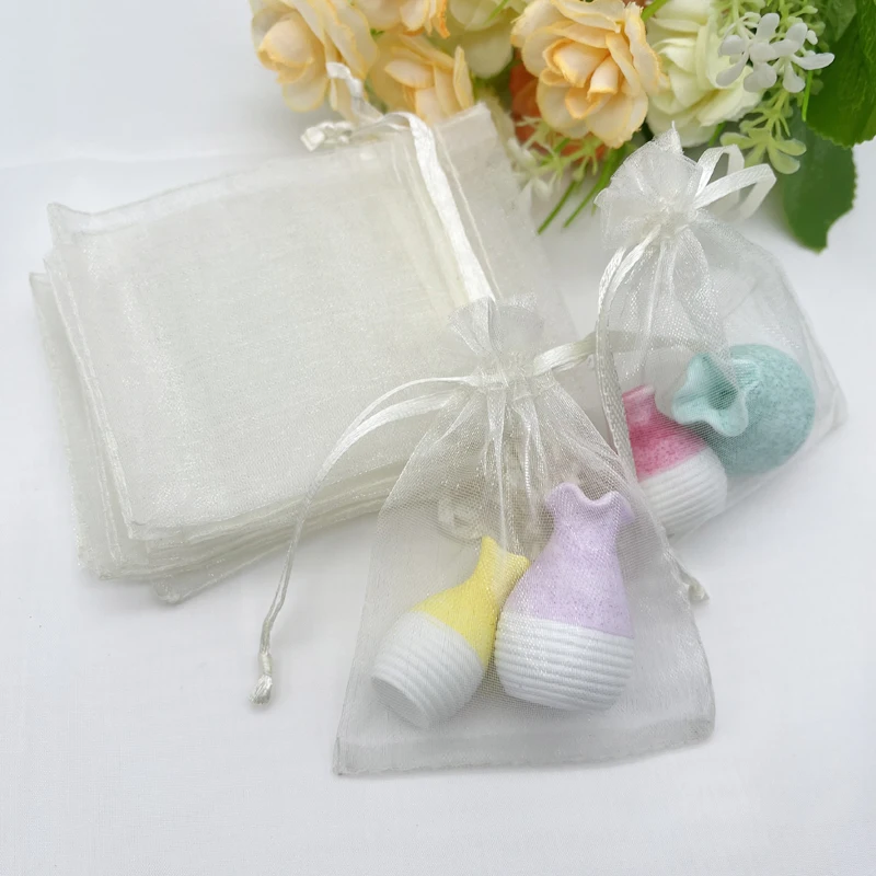 

100pcs Beige Gift Sachet Bag Beige Drawstring Organza Gift Bags Wedding Jewelry Packaging Storage Bags Organza Bag Mesh Pouches