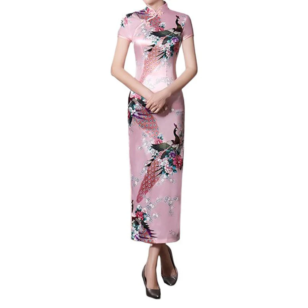 فستان تشيونغسام صيني تقليدي طويل للنساء مع شق في الحاشية وياقة عالية للمناسبات الأنيقة، متوفر بالمقاسات من S إلى XL