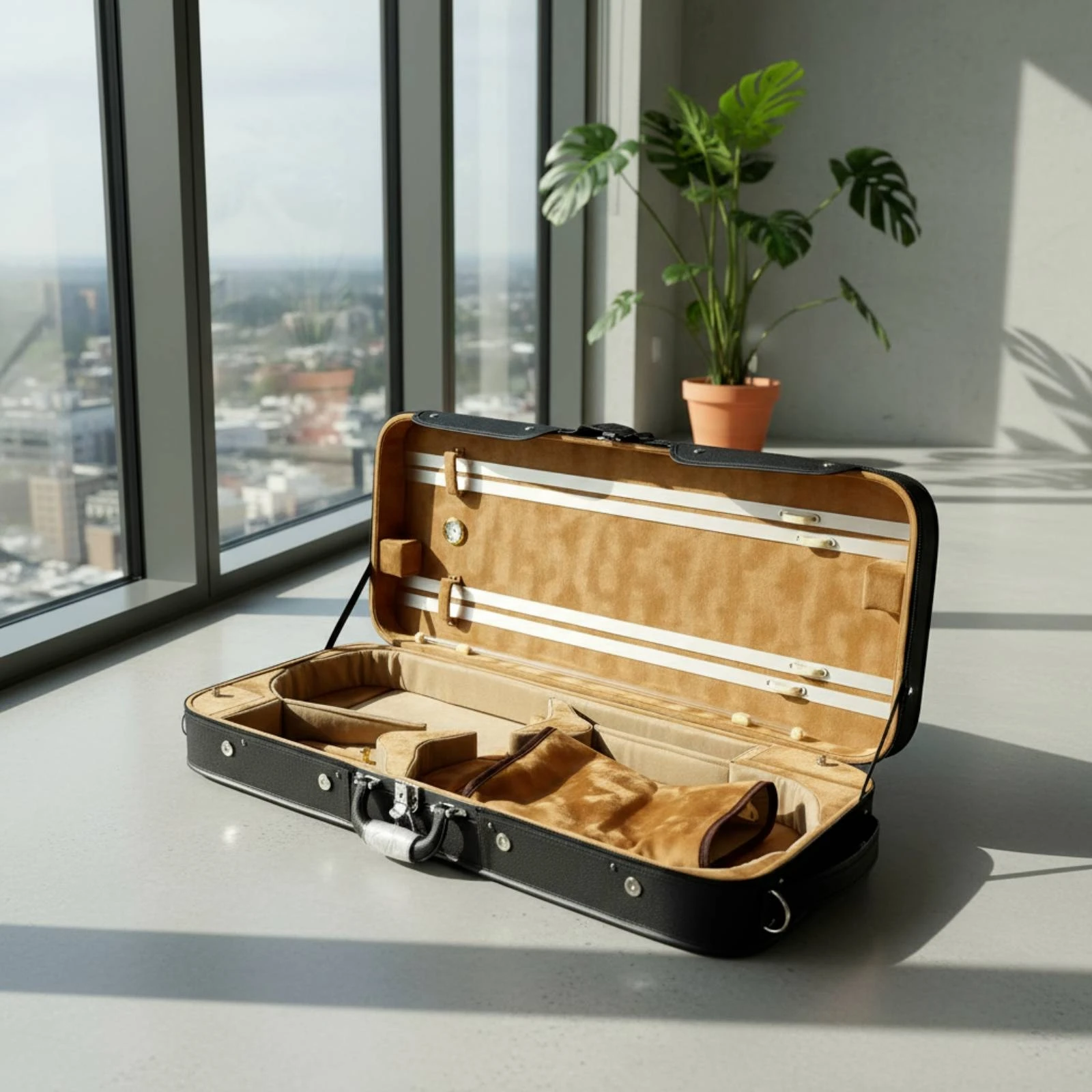 Double Violin Case Secure Double Violin Case Zippered Sturdy for Violinists, Travel, Rehearsals
