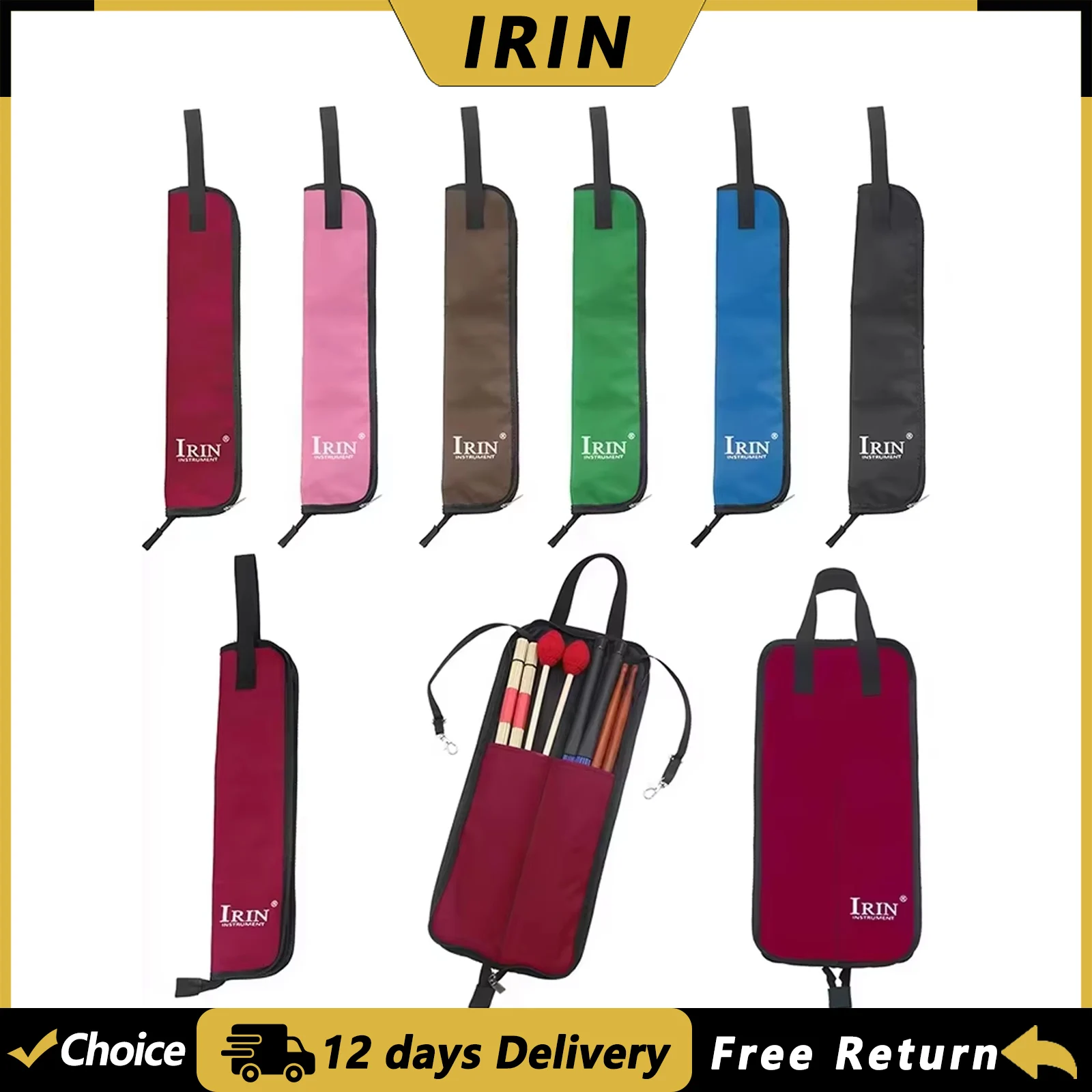 IRIN Drum Stick Bag Waterproof Oxford Cloth Drumstick Case Handbags Carrying Large Capacity Percussion Instrument Accessories