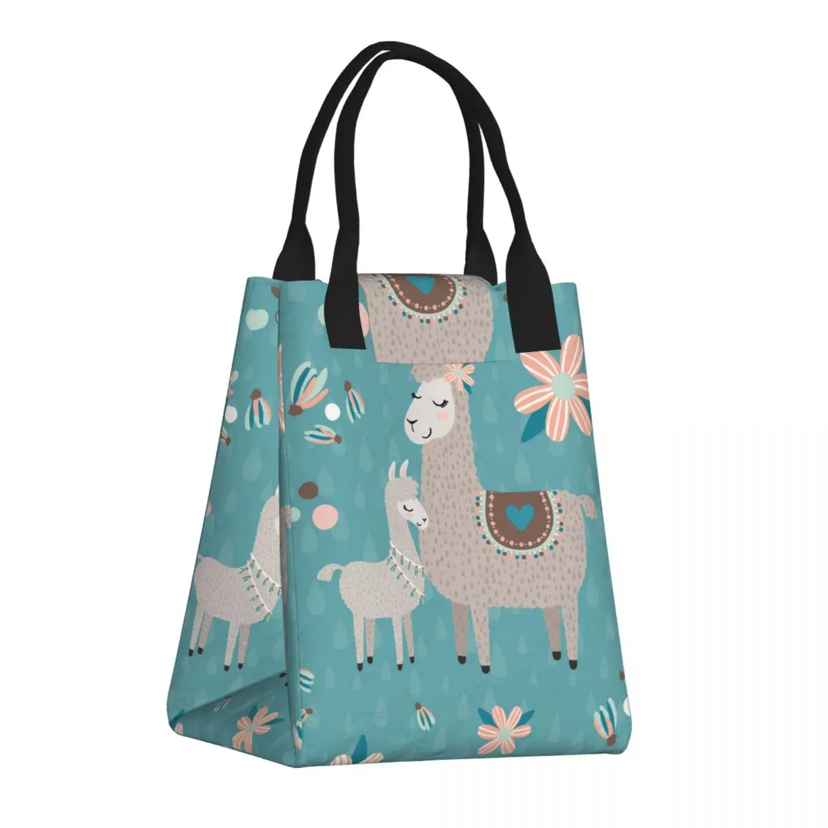 Portable Lunch Bag Fresh Cooler Pouch Convenient Lunch Box Tote Llama Teal Pattern Container Bag