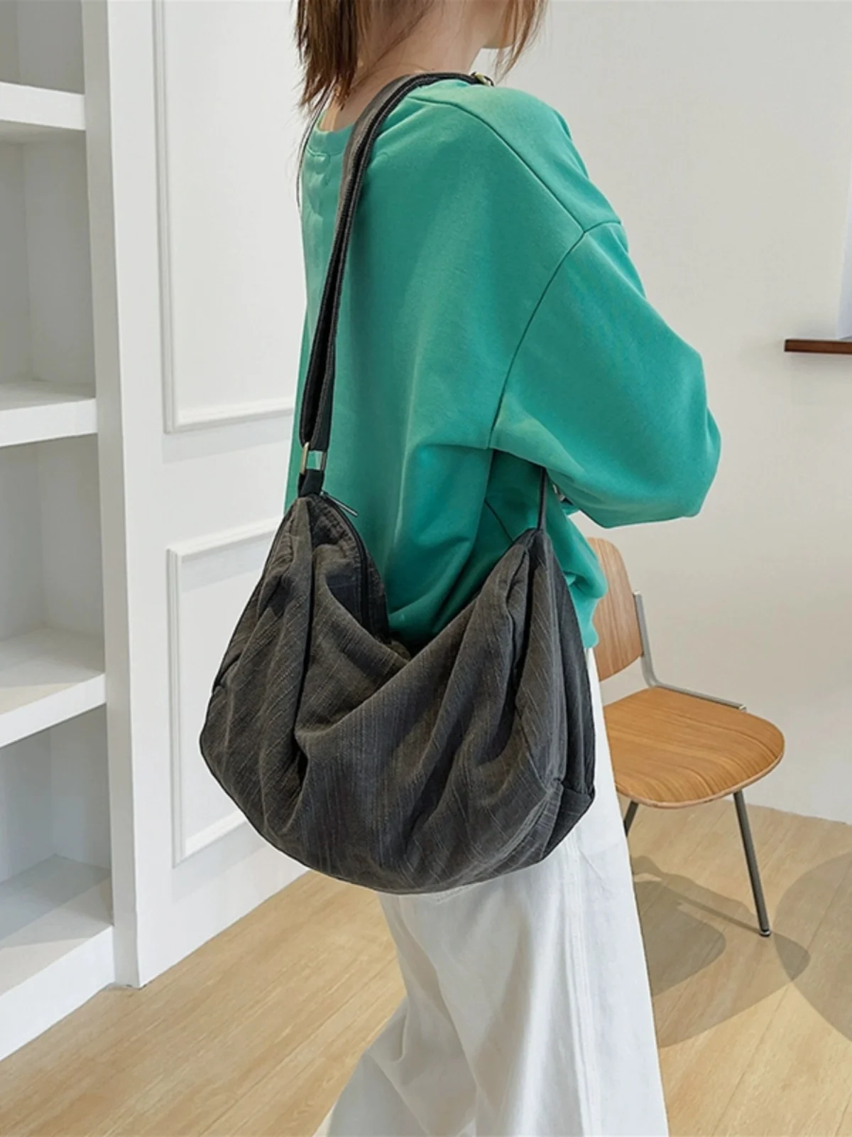 

Большая холщовая сумка через плечо в стиле ретро, мятная сумка Ice Cr для девочек, джинсовая сумка через плечо с завышенной талией, женская модная сумка-ранец