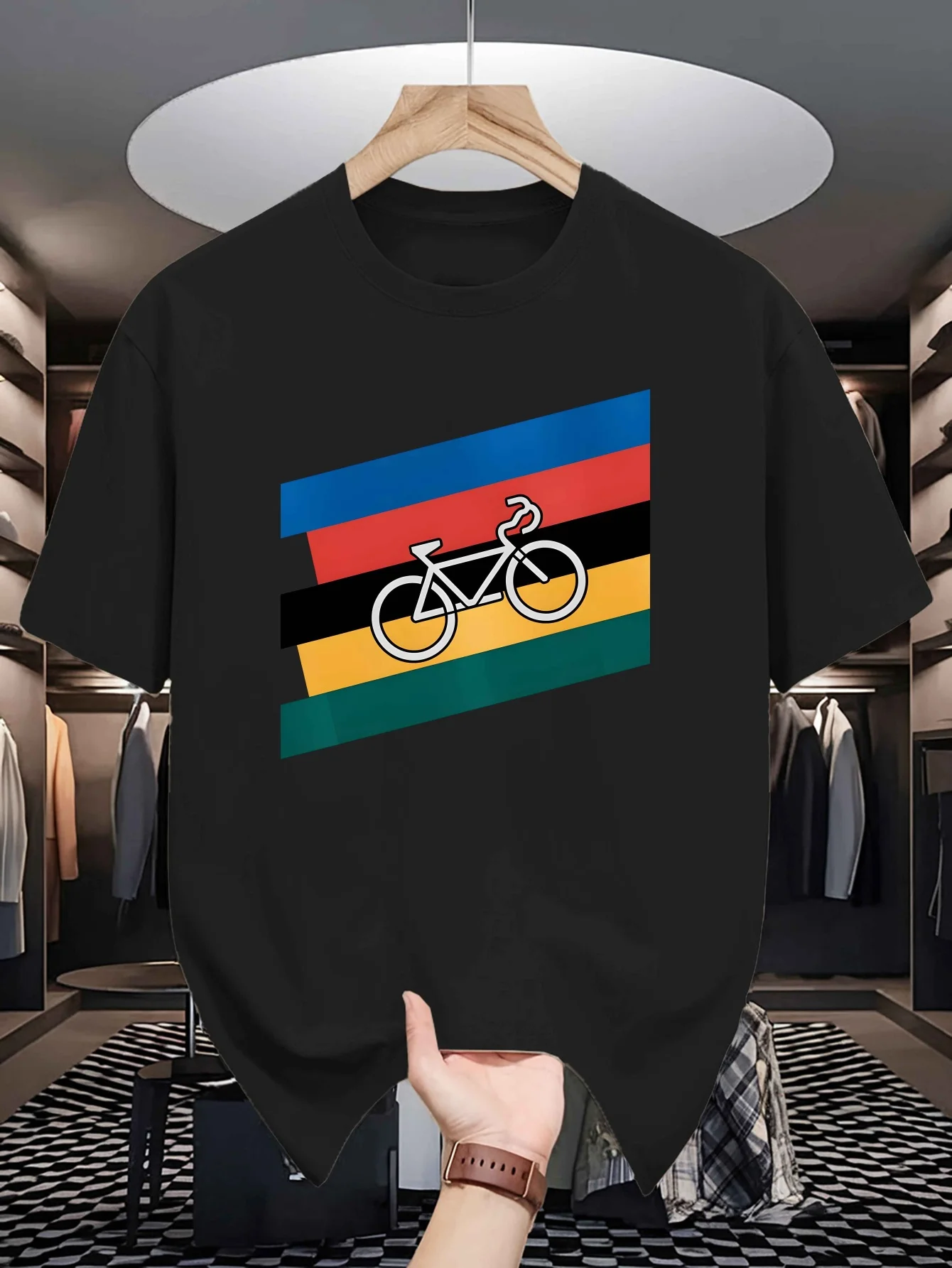 Road Cycling Bike Print Mens Crew Neck T Shirt Color Block Stripes Simple Graphic Short Sleeve Casual Cotton Trendy Street Tees