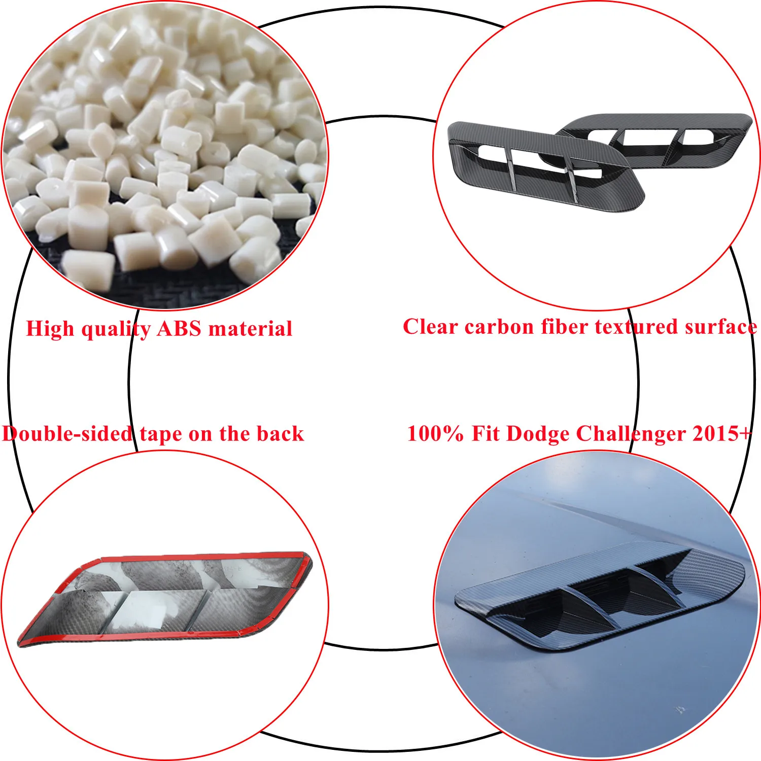 Carro dianteiro do motor capô de entrada de ar tomada, entrada ventilação decoração capa, guarnição para Dodge Challenger 2015-2022, acessórios exteriores