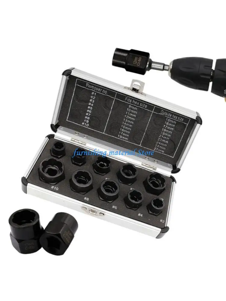 

Y5GD 10Pcs Impact Bolt Nut Remover Set Bolt Extractor Bolt Extractor Set Bolt Remove