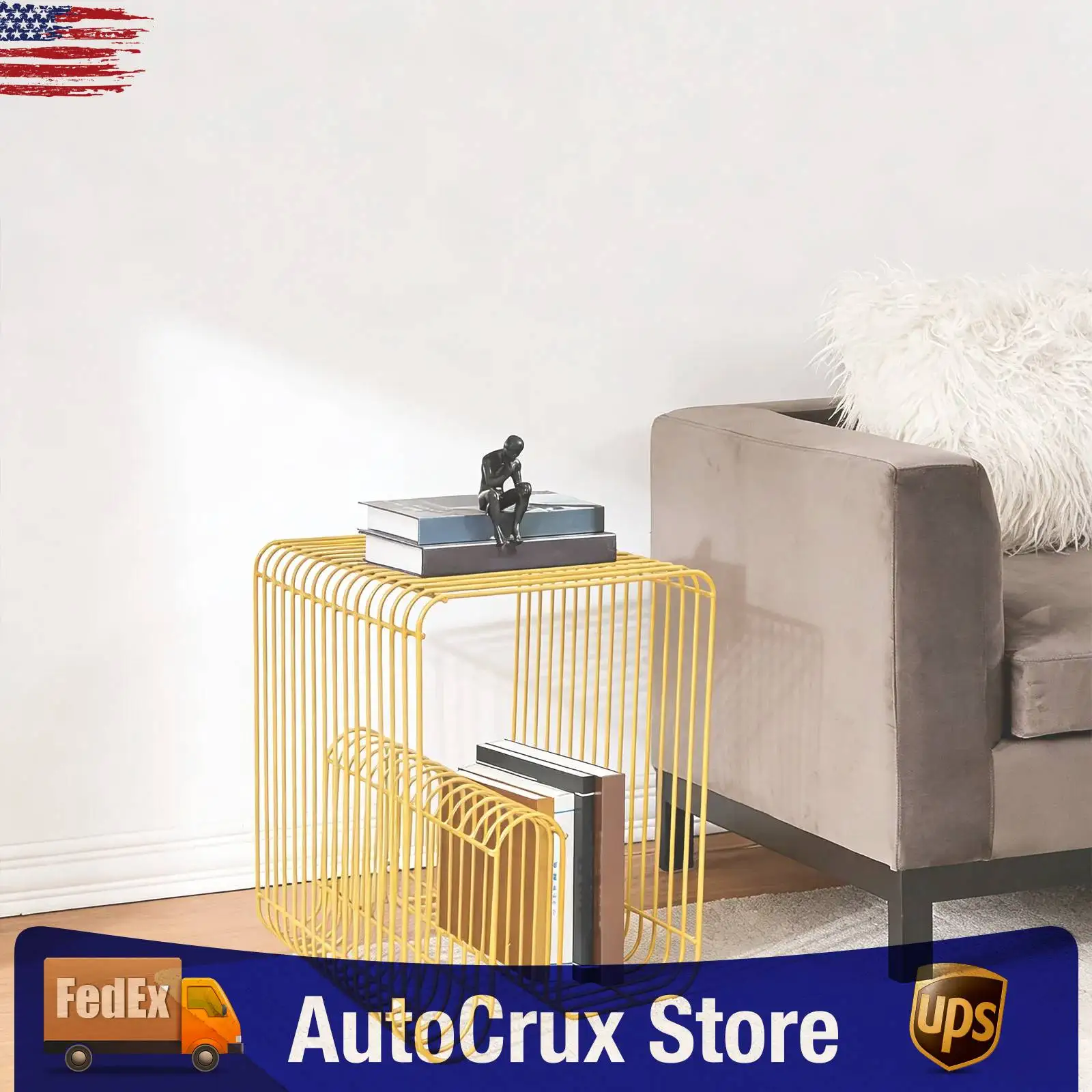 

Приставные столики, тележки для хранения, золотистый металлический приставной столик, компактный акцентный столик с подставкой для журналов