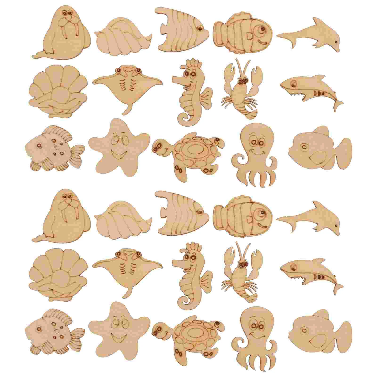 

100 Pcs Animals Marine Wood Chips Unfinished Cutout Crafts Aniaml Slices Khaki Child