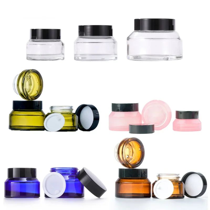 

5pcs 15g30g50g Glass Cosmetic Jars with Inner Liner Round Empty Travel Refillable Bottles Sample Body Skincare Lotion Containers