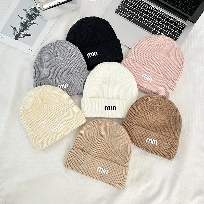 Winter New Adult Knit Hat Simple Versatile Men Women's Same Style Solid Color Warm Windproof Pullover Yarn Hat Trendy