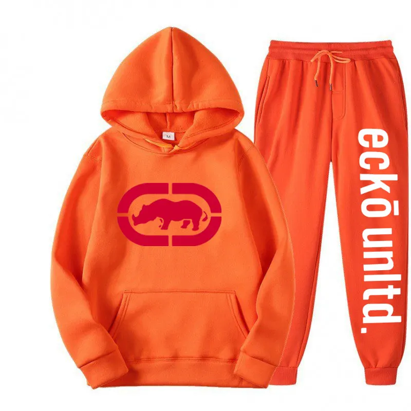 Imagen 3: Conjunto Deportivo de Moda para Hombre ECKO Invierno 2026, Sudadera con Capucha y Pantalones Deportivos Estampados, Conjunto Casual de Dos Piezas para Fitness y Jogging