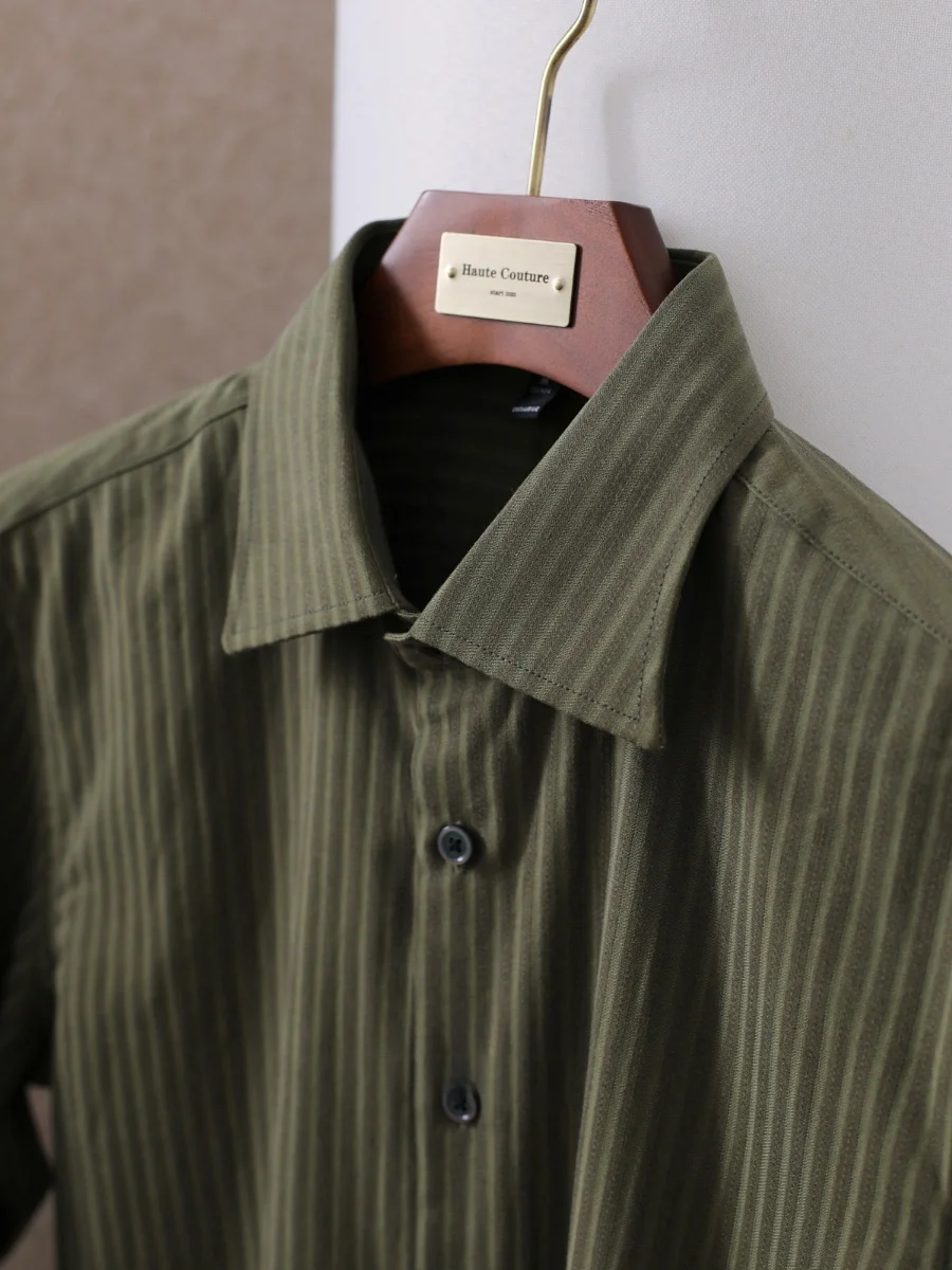 

British Style Cotton Casual Shirt Stripe Pattern Windsor Collar Business Office Wear Rigorous Fashion Slim Fit Men's Shirt