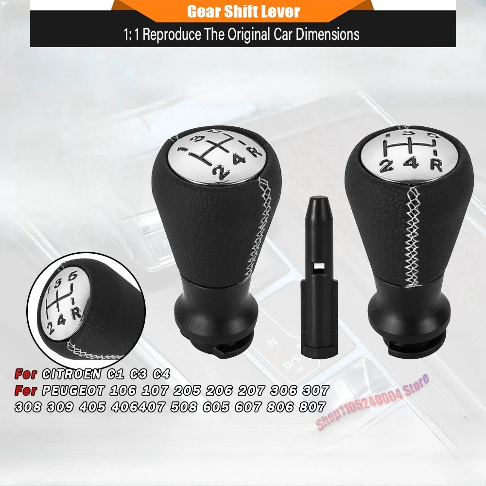 For Peugeot 106 107 205 206 207 306 307 308 309 405 406 407 508 605 607/Citroen C1 C3 C4 Leather Gear Shift Knob Hand Speed Pen