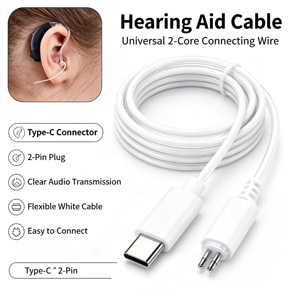 TPE Hearing Aid Earphone Cable 75cm 2 Pin Single/Dual Head Hearing Aid Connection Cable Hearing Aid Accessories