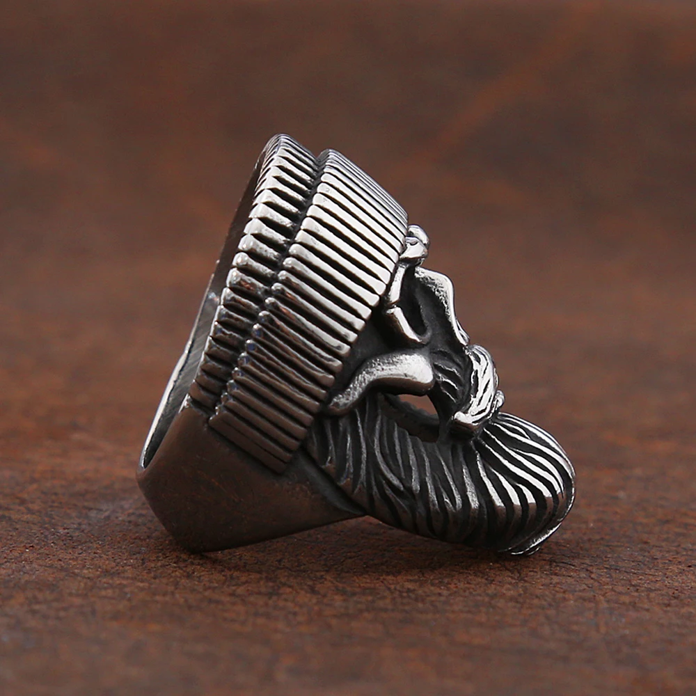 Vintage Hat Big Beard Skull Ring for Men Gothic Stainless Steel Skull Rings Punk Hip Hop Biker Amulet Jewelry Gift Wholesale