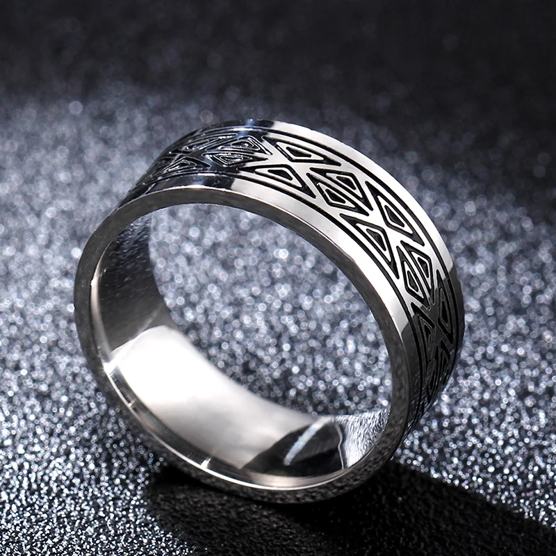 8MM Titanium Rings for Men and Women Birthday Gift triangular pattern discredit Ring