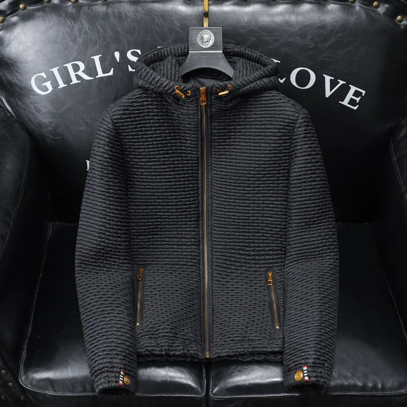 

Зимняя новинка 2025: Мужская модная хлопковая куртка с капюшоном в корейском стиле, приталенная, повседневная, теплая, на молнии, однотонная