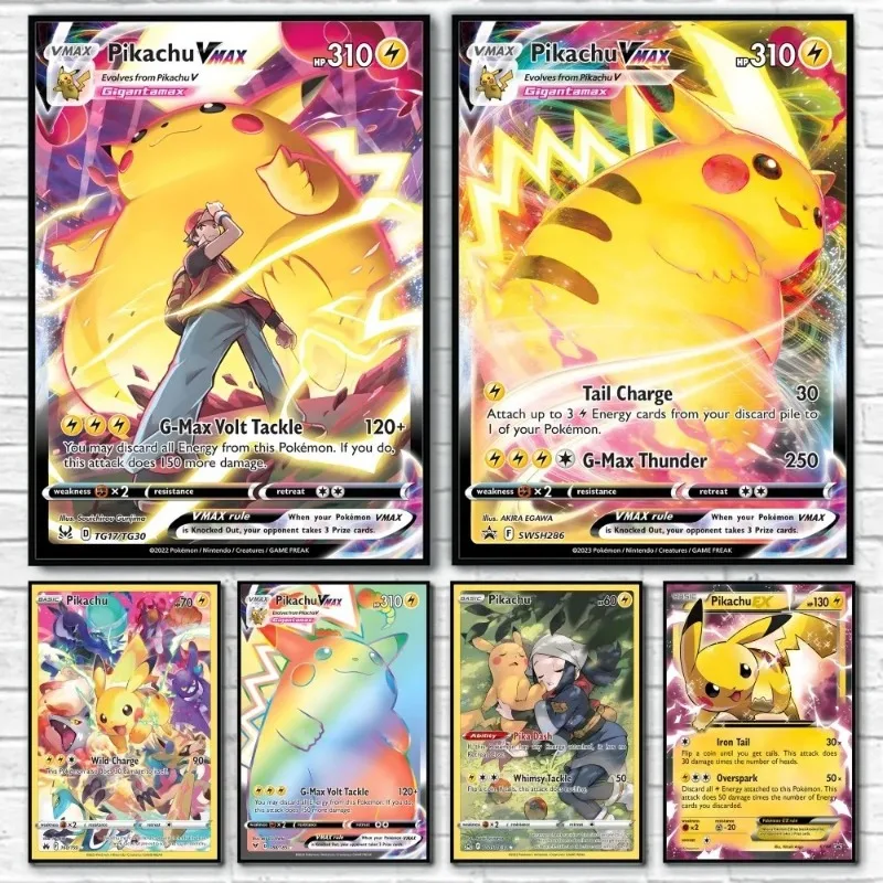 

Pikachu Rare Card Pattern Poster Room Home Living Bed Room Bar Hallway Sticky Wall Art Printing Waterproof Aesthetic Decor