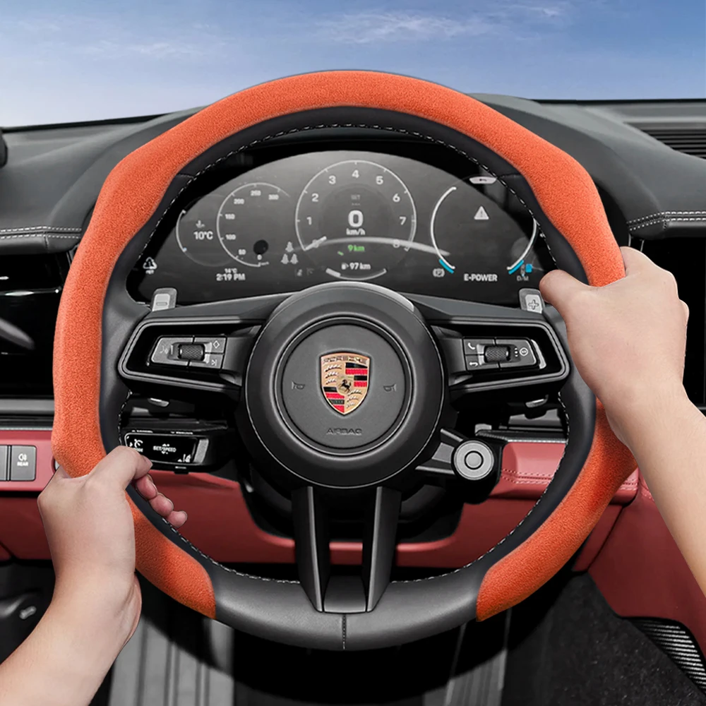 Adecuado para cubierta de volante a presión de gamuza Premium de Porsche, antideslizante y duradera Cayenne 996 Macan 957 Volante Boxster 986 718 Alcantara 997 Turbo Panamera Taycan 918 Spyder Cayman 992