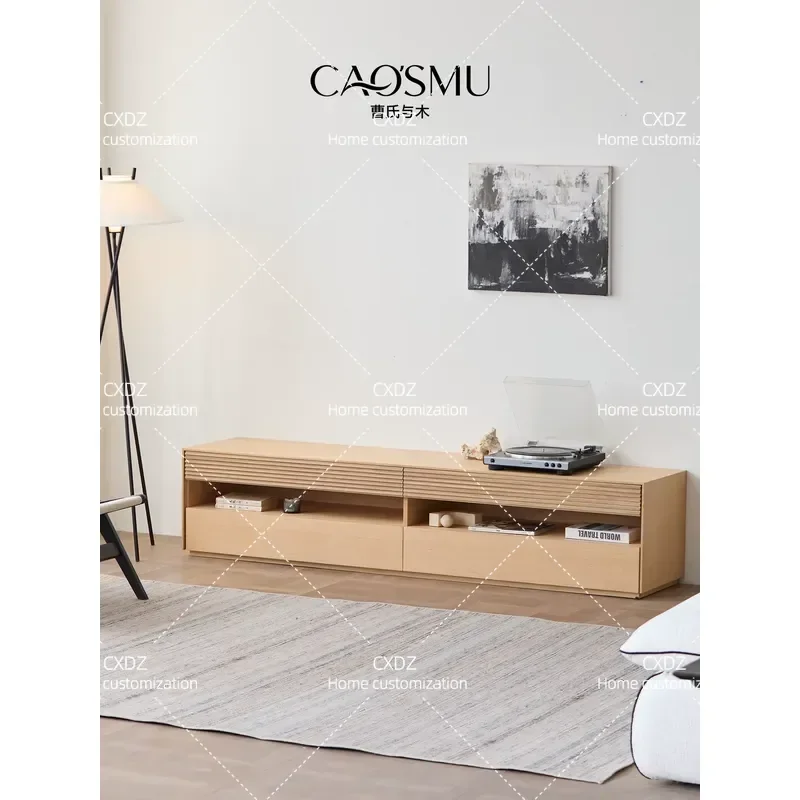 Solid Wood TV Cabinet White Oak Storage Locker Minimalist Style Log Cabinet for Living Room Home Furniture