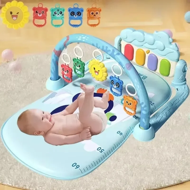Baby Activity Gym Play Mat with Lights & Music Unicorn Bear Play Piano Gym Early Development Baby Kicking Toy for Newborn Infant