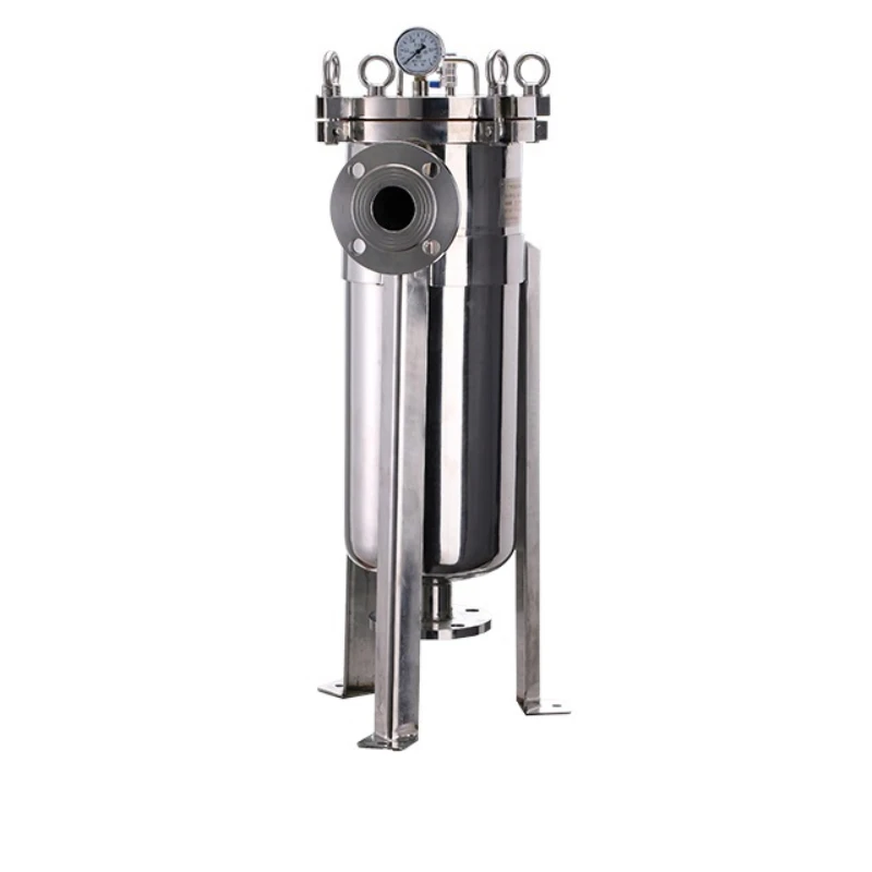 Single bag filter housings are suitable for liquid prefiltration particularly large volume and or high viscosity liquids