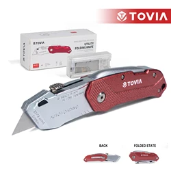 T TOVIA Folding Utility Knife Quick Change Box Cutter Blades,Extra 5 Blades Included, Box Knife for Cartons, Cardboard and Boxes