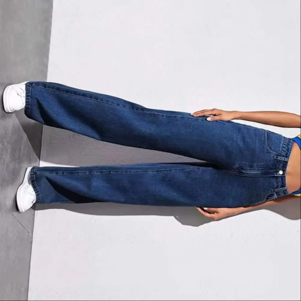 American Style Denim Trousers for Daily Wear Scool Commuting Women Jeans High Waist Straight Pants Solid Color Vintage Jeans