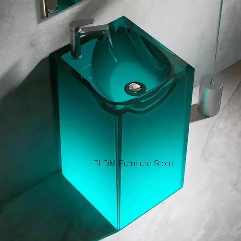 Transparent Colored Resin Bathroom Sinks Home Floor-standing Vanity Washbasin Italian Bathroom Accessories Luxury Pedestal Basin