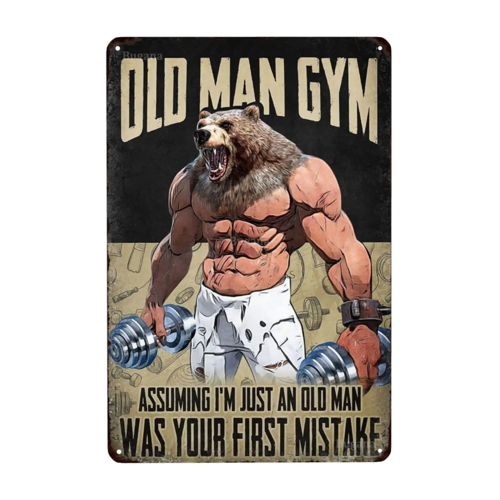 Old Man Gym Assuming Im Just an Old Man Was Your First Mistake Metal Sign Chic Vintage Tin Signs, Retro Rusty Traces Poster, Cla