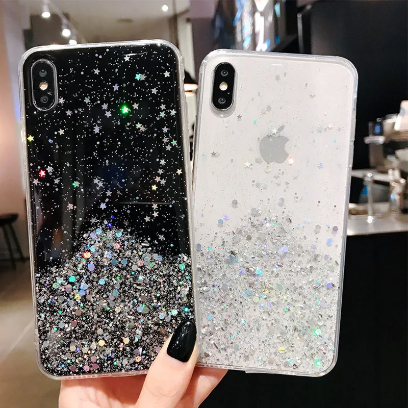 Luxury Gradient Glitter Star Case For iPhone 15 14 13 12 Pro Max 11 Pro XR XS  X iPhone 8 7 6S 6 Plus Soft Clear TPU Cover Case - náhled 2